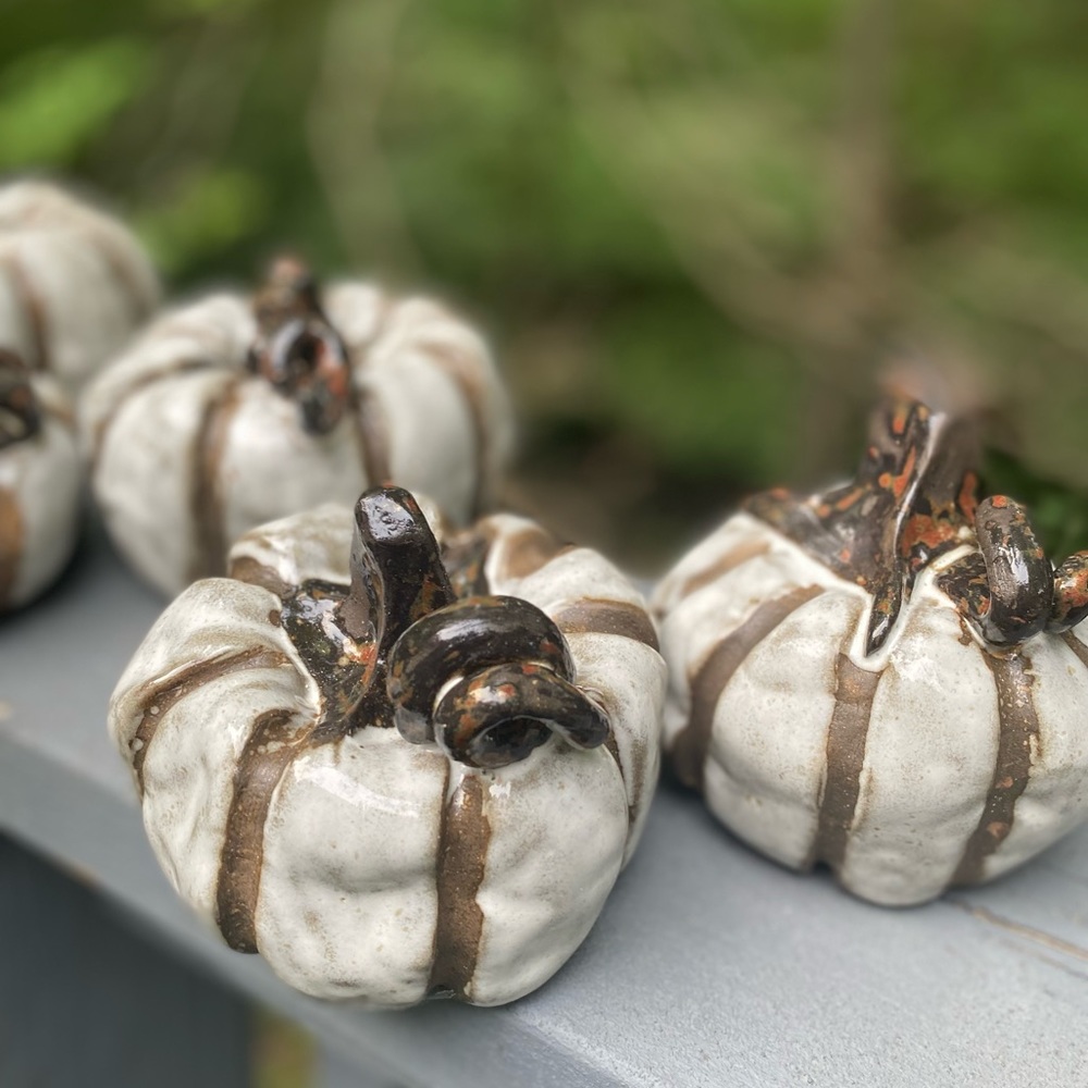 White Pumpkins Handcrafted Chocolate/white pottery Halloween Autumn Than… - Picture 3 of 5